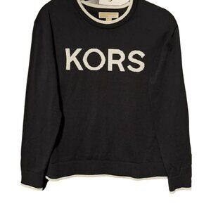 Michael Kors Womens Black/White Logo Sweater Size M Cotton Blend